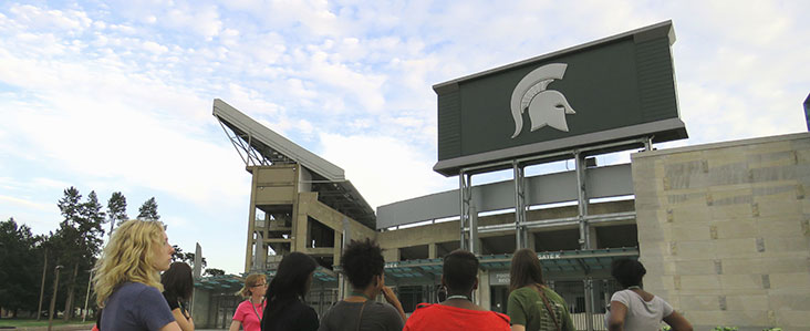 Group of people viewing the Spartan Stadium
