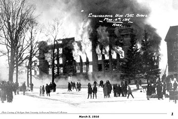 Black and White of the Engineering Building destroyed by a fire